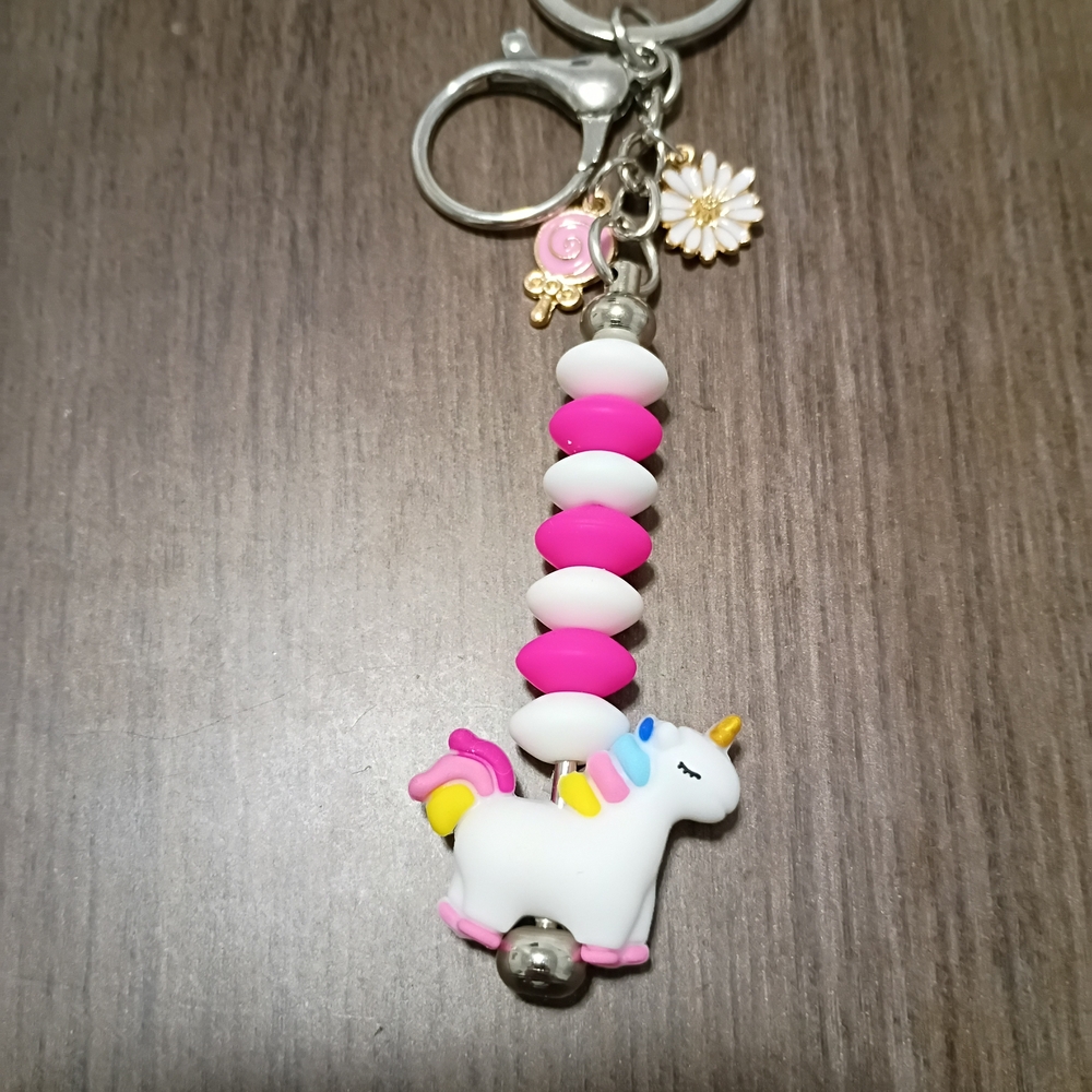Cute Pink and White Unicorn Keychain Charm